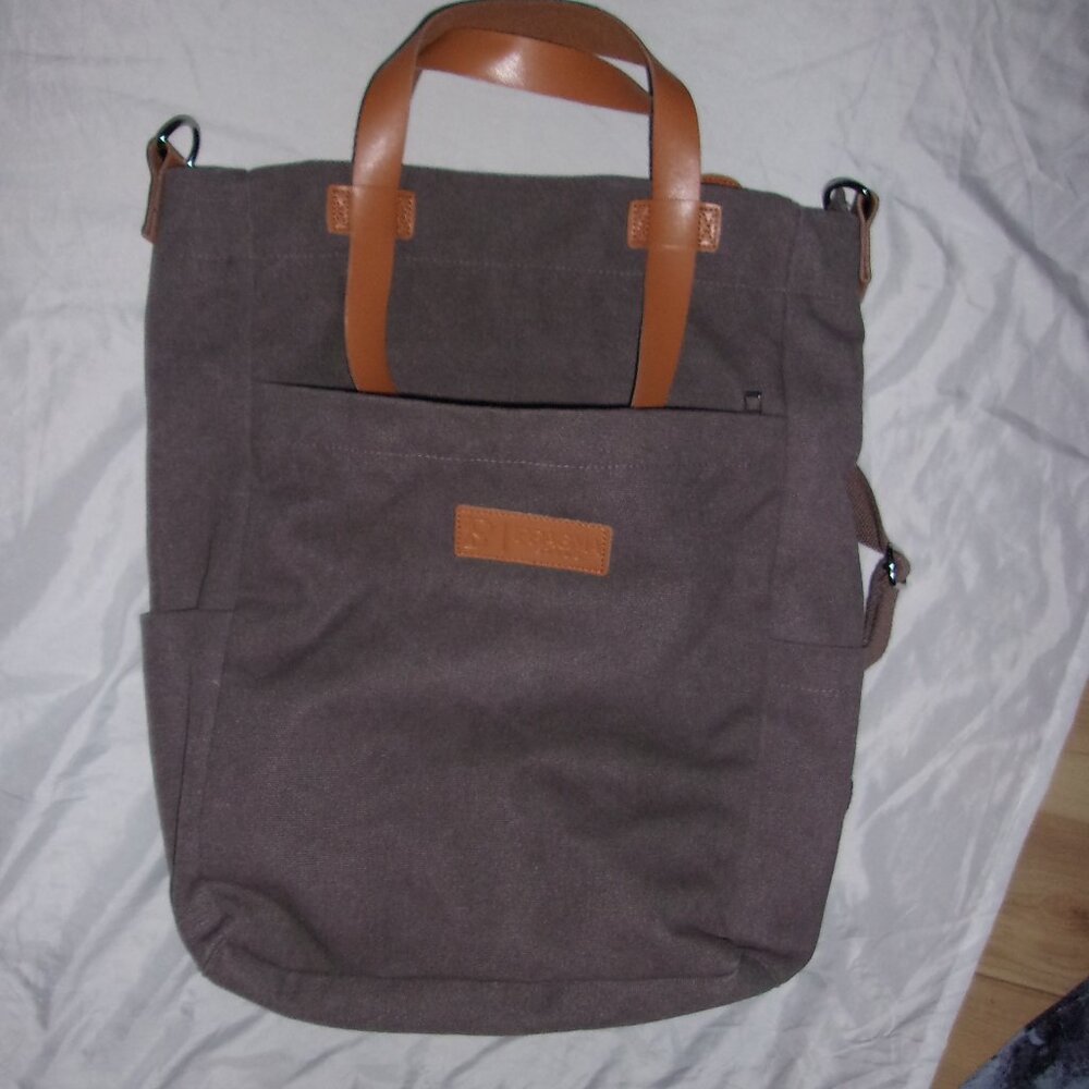 Brown Canvas Backpack with Tan Accents